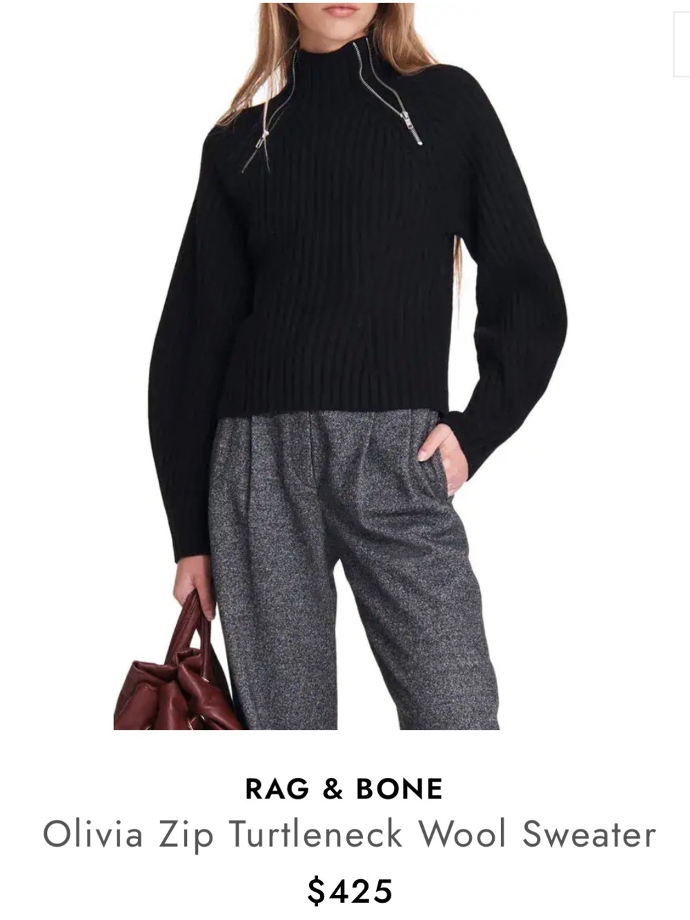 rag & bone Ribbed Half-Zip Wool Sweater Black Small